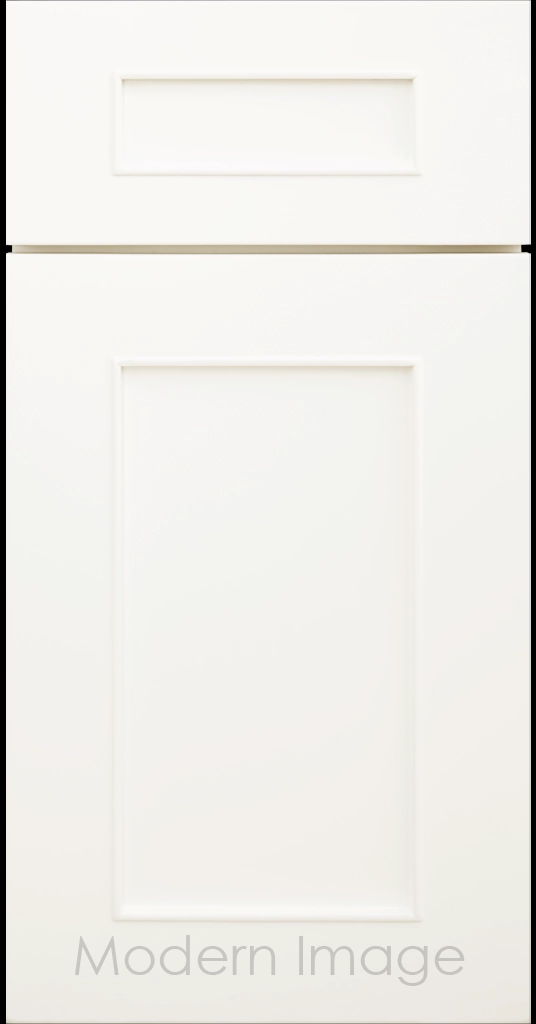 Chandler Shaker kitchen cabinet in Dove White, showing the raised trim surrounding the center panel.